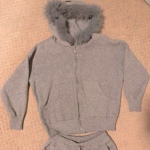 2 piece fur hoodie and jogger pants